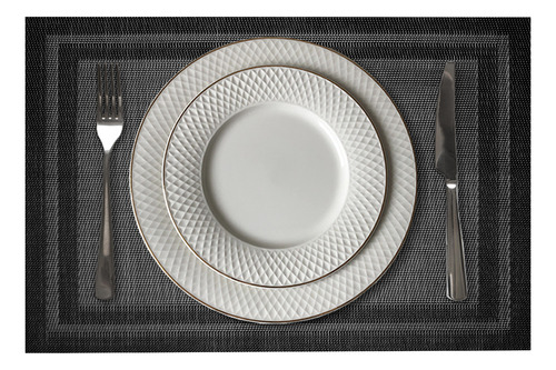 12 Jogo Americano Mesa Posta Luxo Impermeável Pvc Mz Mold Vr Cor M7 Preto Grafite Cinza Claro Escuro Café Moldura Mz Retangular