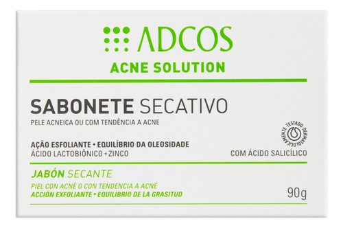 Sabonete Barra Secativo Adcos Acne Solution Caixa 90g