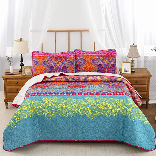 Bohemian Quilt Set Full/queen, 3 Piezas Boho Bedding Colcha 