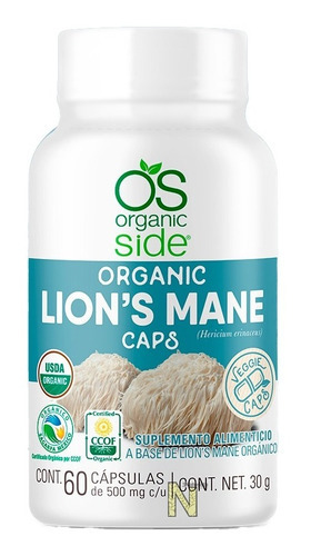 Imagen 1 de 2 de Lions Mane (melena De Leon) Orgánico (60 Caps) Organic Side