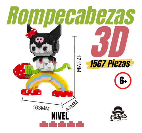 Kuromi Hello Kitty Sanrio Set Bloques Armables 3d Kawaii Cantidad De Piezas 1567 1567