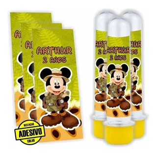 50 Adesivos Etiquetas Personalizados Tubete Mickey Safari
