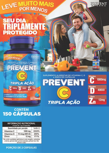 Prevent C Tripla Açao Vitaminas C + D + Zinco 300 Caps 2 Pts