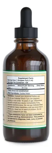 Líquido Coloidal Plata 20 Ppm 118 Ml Con Cuentagotas 99.9% P Sabor