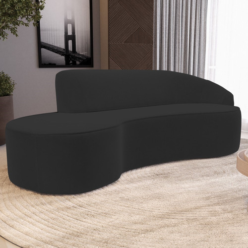 Sofá Living 4 Lugares 300cm Braço Dir Mozart Veludo Preto