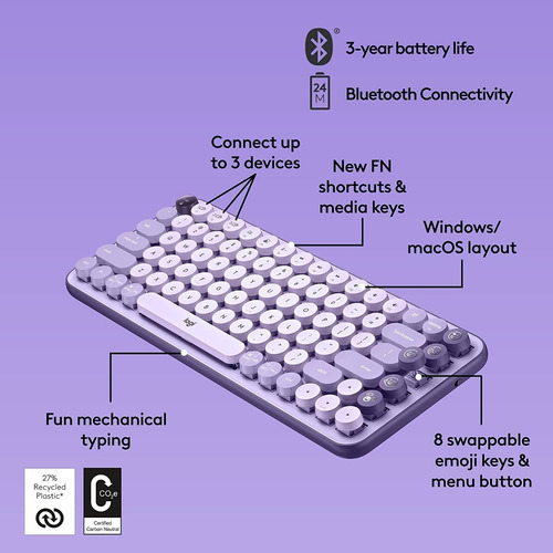 Logitech Pop Keys Multi-device Teclado Wireless Lila Español