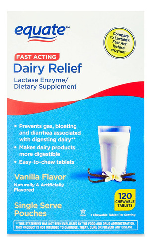 Equate Enzima Masticable De Lactasa Dairy Relief 120 Tableta