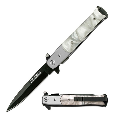 Navaja Tac Force Tipo Stiletto 428 Madreperla Hoja Negra