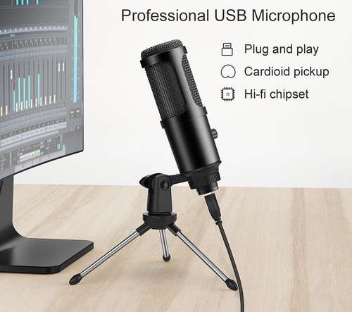 Imagen 4 de 10 de Microfono Condenser Usb Elefir At2020 Tripode Pc Mac Premium