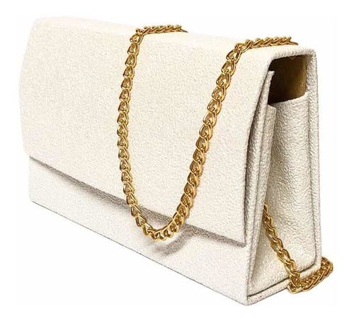 Bolsa Brilho Glitter Clutch Casamento Madrinha Formatura Cor Branco com Dourado Glitter Shine