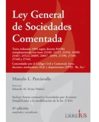 Ley General De Sociedades 4ta Ed. Comentada Perciavalle