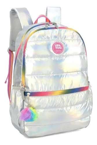 Mochila De Costas Para Notebook Juvenil Fashion Prata Up4you Cor Prateado