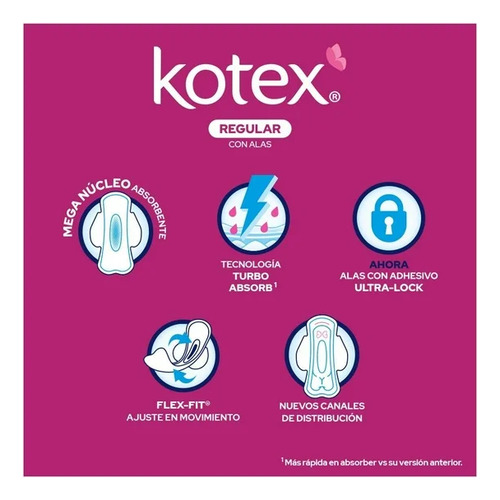 4 Toallas Femeninas Kotex Regular Con Alas Con 16 Piezas