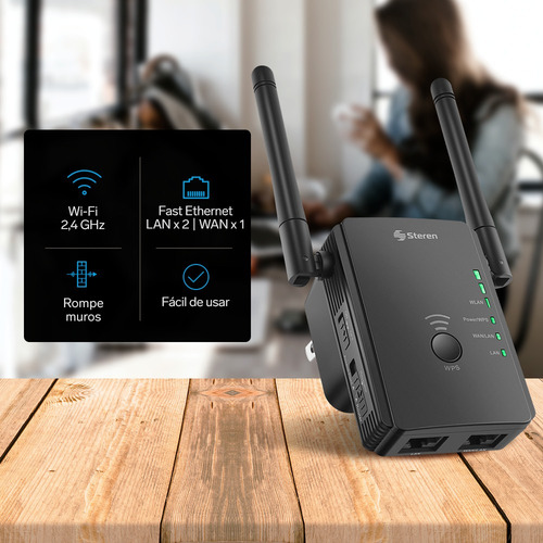 Imagen 5 de 12 de Access point, Repetidor, Router Steren COM-8200 negro 100V/240V
