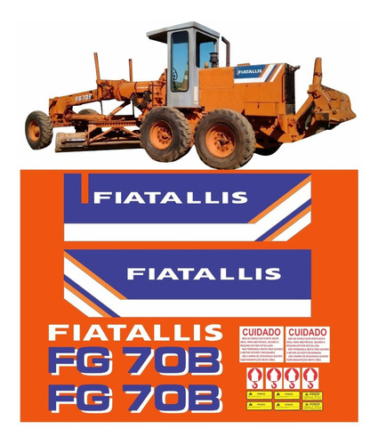 Kit Adesivos Motoniveladora Compatível Com Fiatallis Fg70b Cor ADESIVO EMBLEMA GRÁFICO FG70B