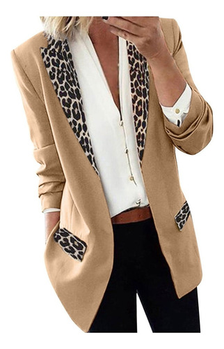 Traje De Oficina Blazer De Solapa Con Muesca De Leopardo Con