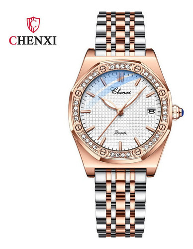 Reloj de pulsera Chenxi Diamond Stainless para mujer, color de fondo blanco