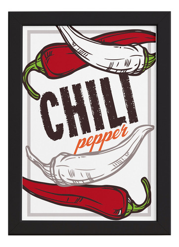Quadro Cozinha Tempero Chili Pepper Moldura Preta 22x32cm Cor Vermelho