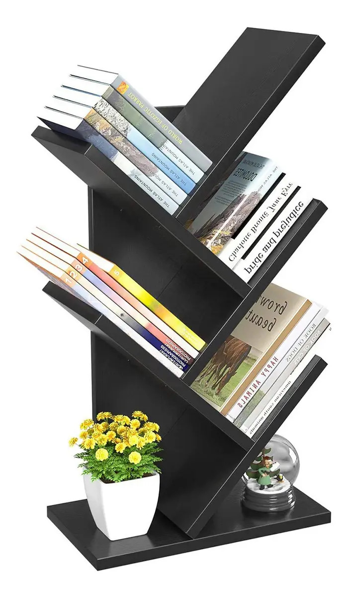 Estante de árvore vertical aberta de 4 camadas, estante minimalista moderna, fácil de montar, estante organizadora de árvores para livros, sala de estar, quarto, escritório, 32* 15