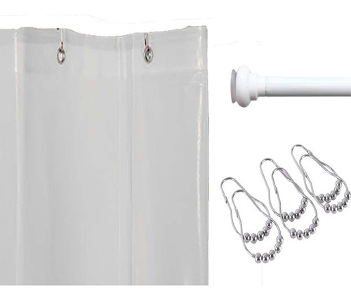 Imagen 1 de 3 de Cortina Protector De Baño Pvc + Ganchos Y Barral Inoxidables