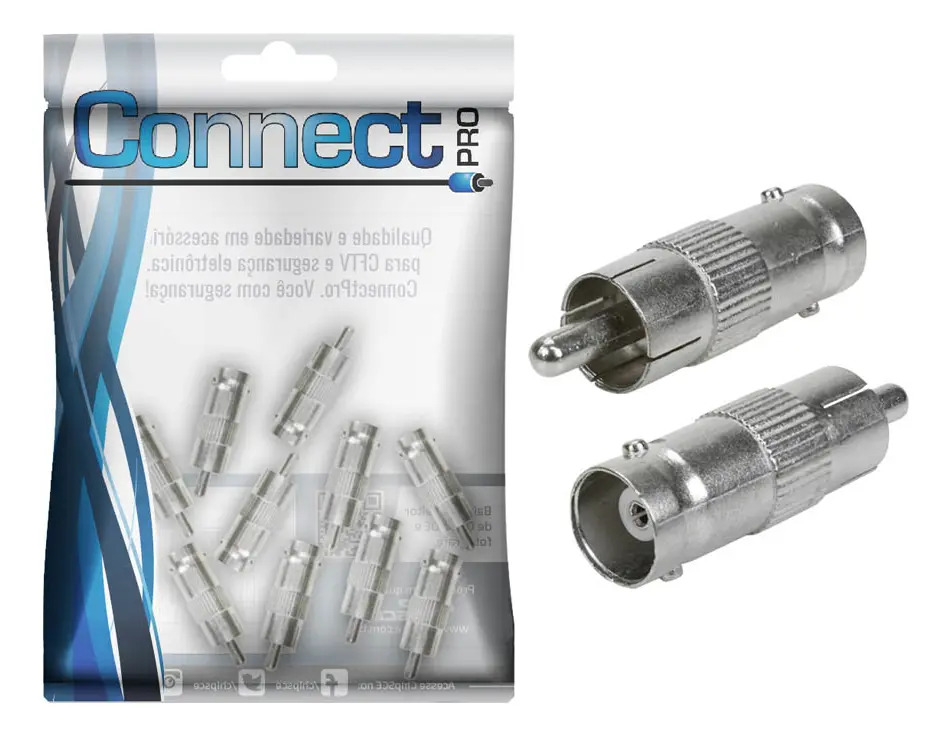 Kit 10 Adaptadores BNC RCA ConnectPRO Áudio Vídeo Segurança