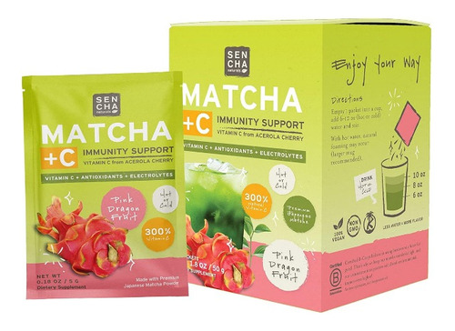 Sencha Naturals, Matcha + C, Fruta Del Dragón Rosa 10 Sobres