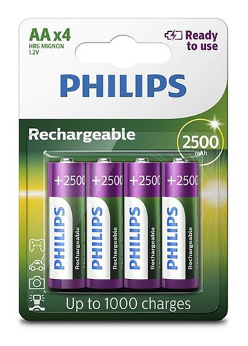 Pilha Aa Philips Rechargeable Hr6 Mignon Cilíndrica  - 4 Kit