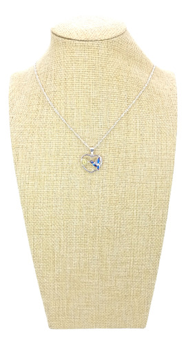 Collar De Plata Corazón Colibrí Zircón Y Margarita