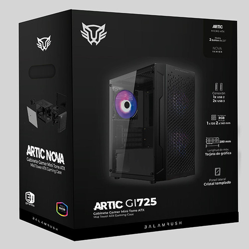 Gabinete Gamer Balam Rush Artic Gi725 M-atx Mini Torre 3 Fan Cristal Templado Negro Br-936118