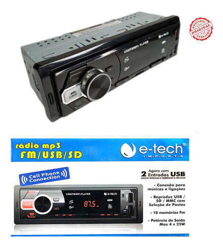 Rádio Mp3 Fm Usb Sd Equalizador Bluetooth Controle Remoto