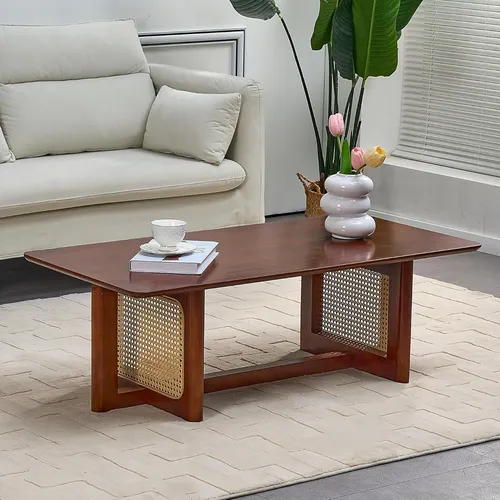 Mesa De Centro De Ratán Mesa Rectangular De Madera Maciza