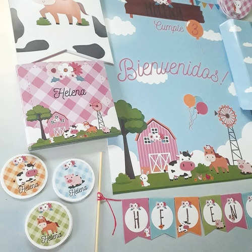 Granja Animalitos Nena Kit Impreso 12 Invitados Cumpleaños