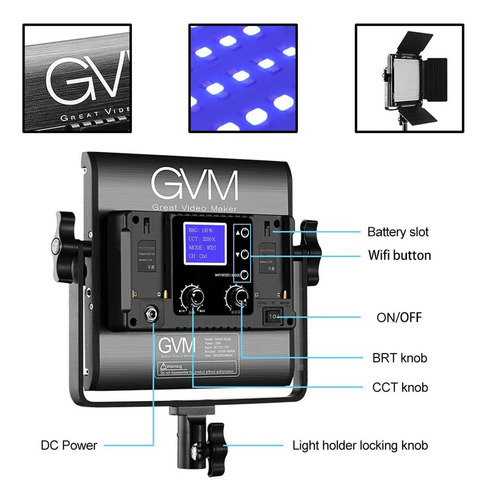 «kit De Iluminación De Vídeo Led Rgb Gvm 800d Con Lámpara De