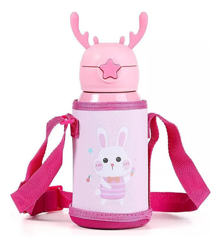 Botella Infantil Bebe Niños Doble Tapa Bolsa Asa Rondon Color Blanco Liso