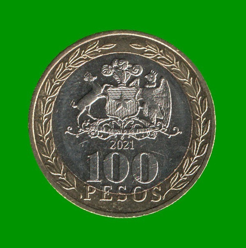 Moneda De Chile $100 Pesos , Bimetalica, Año 2021, Nueva.