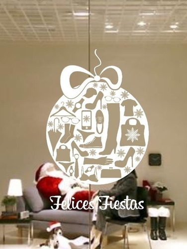 Vinilo Decorativo Felices Fiestas Corona Vidriera Navidad C