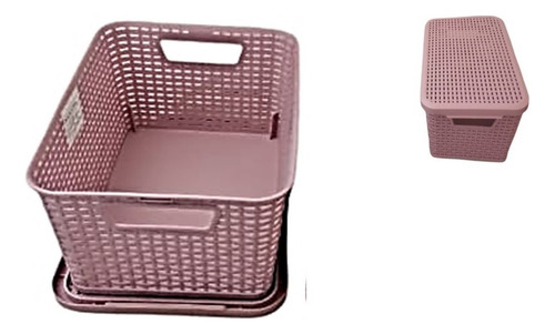 Cesta Canasta Caja Organizador Y Tapa Tipo Rattan Multiusos