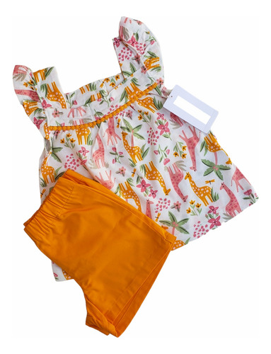 Conjunto Carters Beba Blusa Short Jirafa Flores 9 Meses