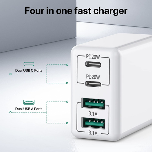 Cargador De Pared Usb C 40 W 4 Puertos Usb C Bloque De Carga