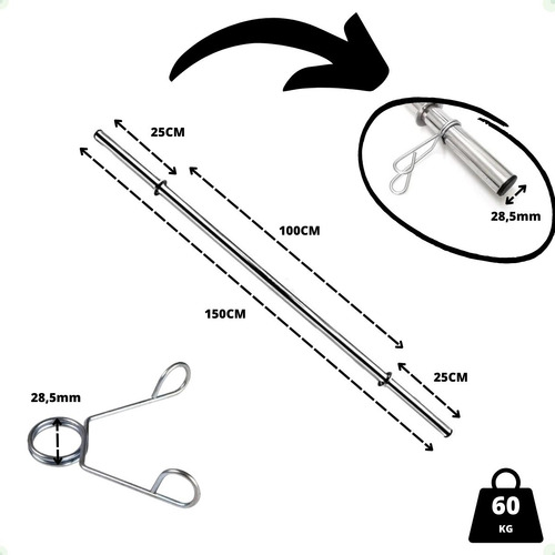 Anilhas Emborrachadas 60kg + Barras De 40cm + Barra De 150cm