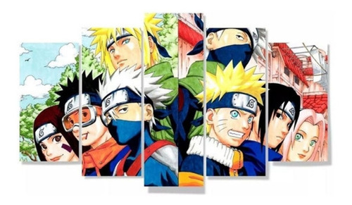 Quadro Postêr Estilo Mosaico 5 Peças Personagens Otaku 