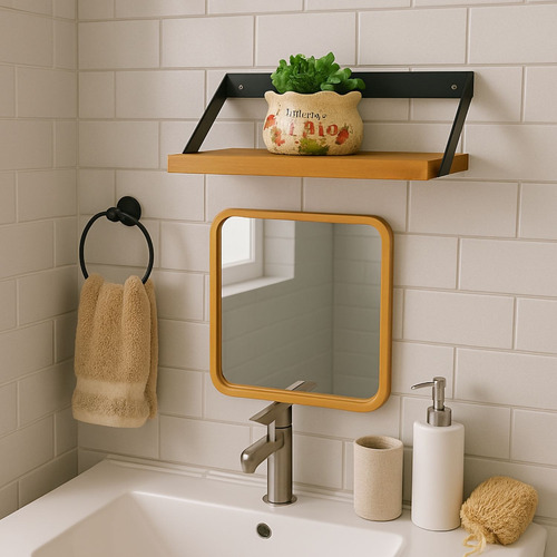 Pack 2 Repisas Soporte Madera Y Hierro 40x20 Cm De Pared