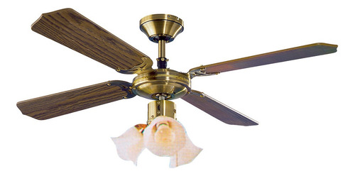 Ventilador de techo James VT 2 F42 4P 3L AB bronce antiguo con 4 aspas color  marrón de  madera, 1050 mm de diámetro 220 V