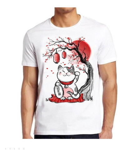 Polera Unisex Gato Mascotas Suerte Chino Algodon Estampado