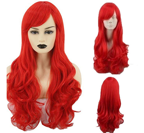 Little Sirenita Ariel Peluca Ondulado Cosplay Rojo Rizado Pe