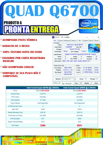 Processador Intel Quad Q6700 Lga775 Cpu. Temos Q9400 Q8400 ¨