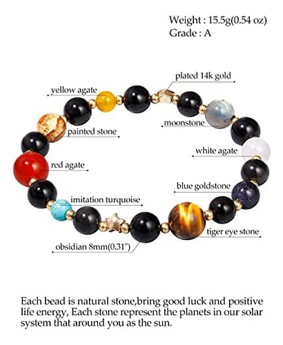 Pulsera Jeweler The Planets Para Mujer, Obsidiana Negra Con