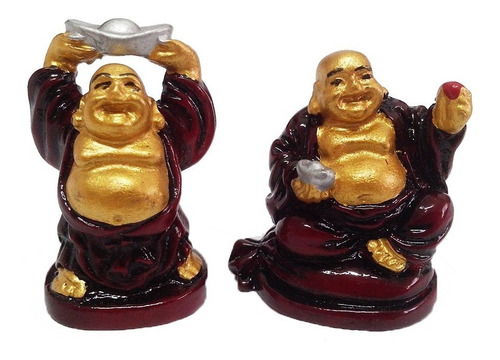 Imagem 5 de 8 de Estatueta Buda Em Resina Vinho Com 6 Pçs 3,5cm Novo