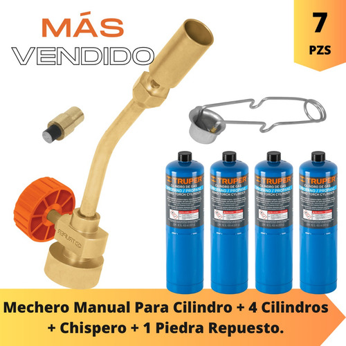 Kit Mechero Manual + 4 Cil. Propano + Encendedor + Piedra