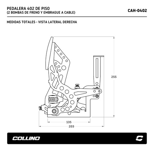 Imagen 4 de 8 de Pedalera Piso 402 2 Bombas Freno + Emb Cable Collino Cuotas